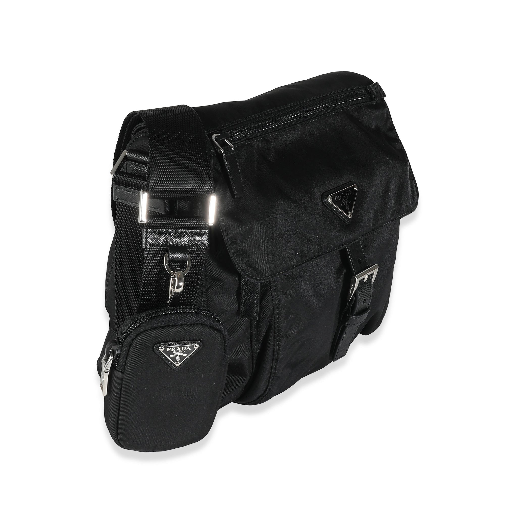 PRD Black Re-Nylon Front Pocket Shoulder Bag