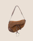 CHRISTIAN D1OR 2004 BROWN SUEDE EMBELLISHED WHIPSTITCH SADDLE BAG