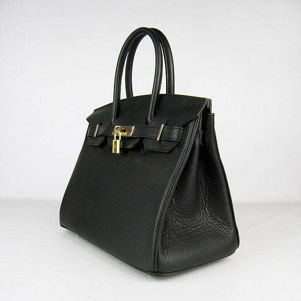 HMS Birkin 30cm Togo Leather Handbags Black Golden