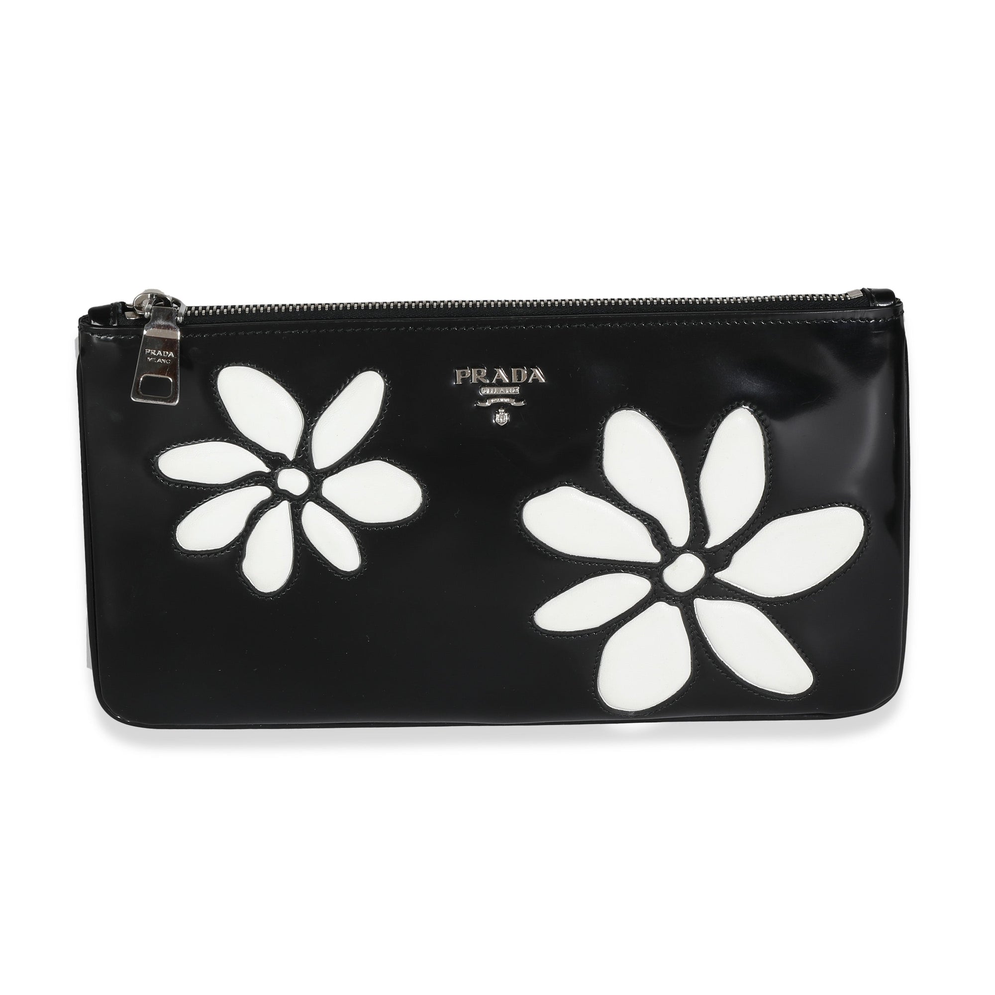 PRD Black Spazzolato Flower Zip Pouch