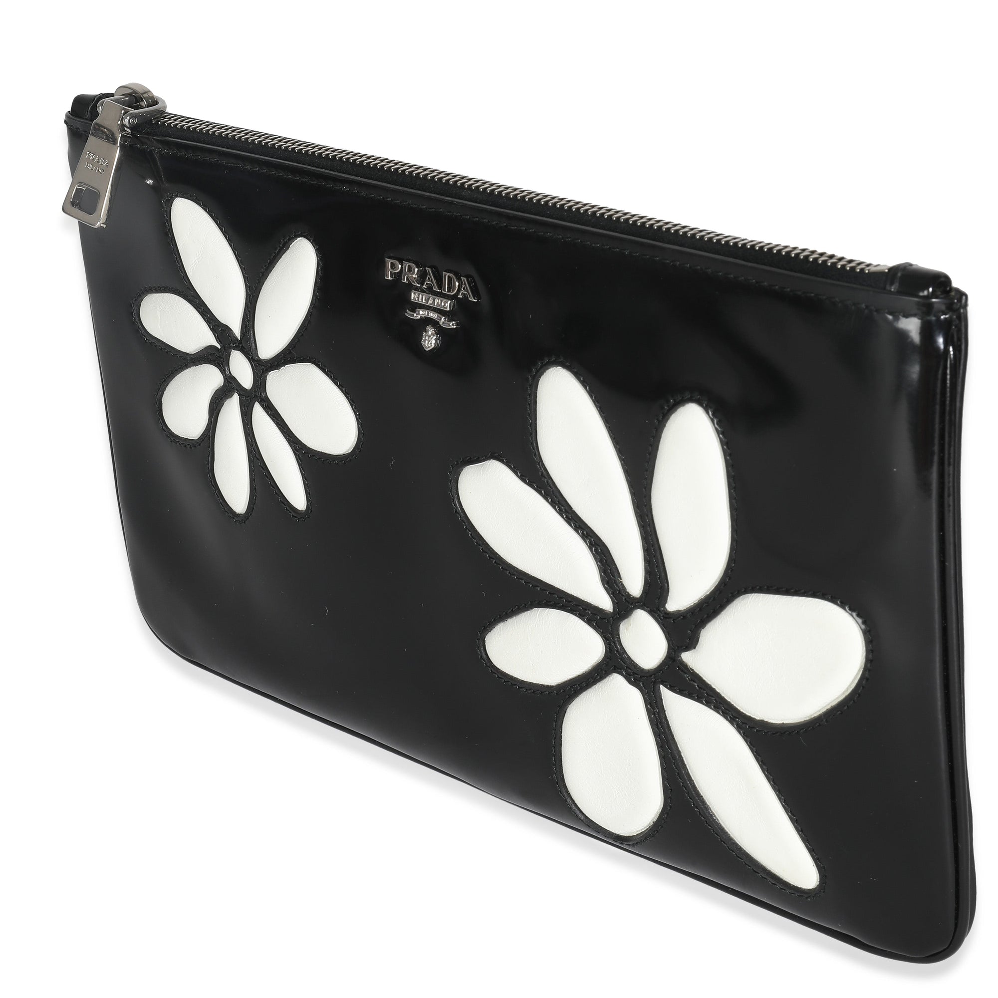 PRD Black Spazzolato Flower Zip Pouch