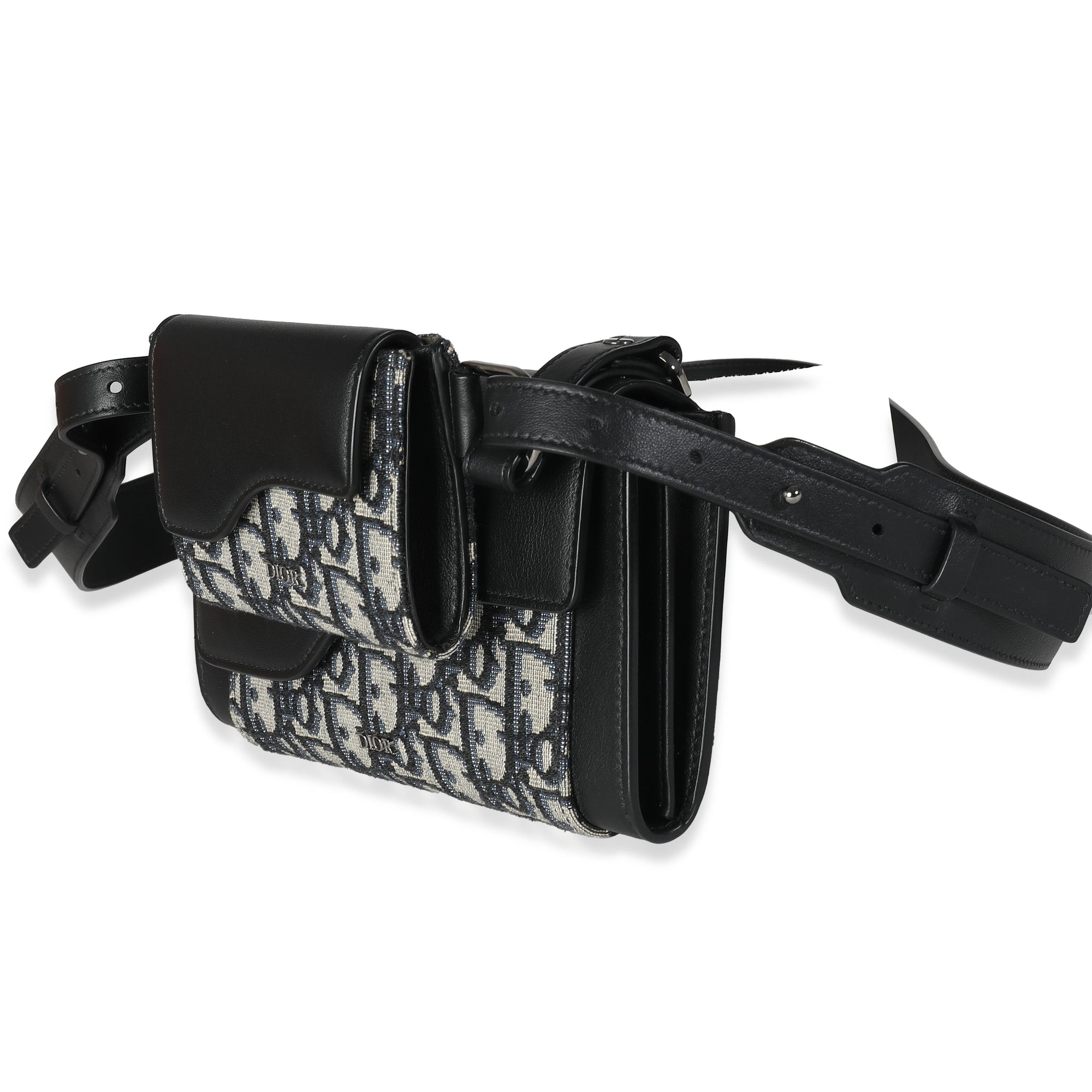 CHRISTIAN D1OR Beige Black Oblique Canvas Elite Shoulder Pouch