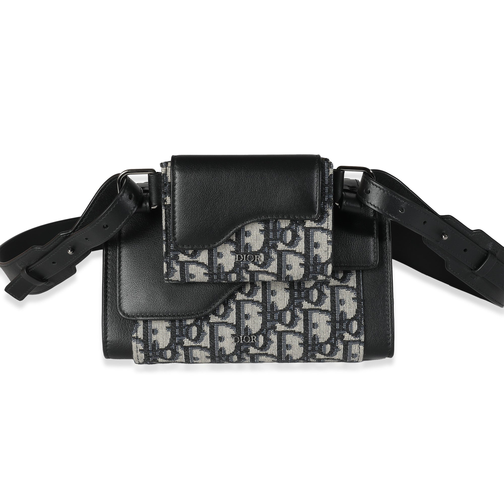 CHRISTIAN D1OR Beige Black Oblique Canvas Elite Shoulder Pouch