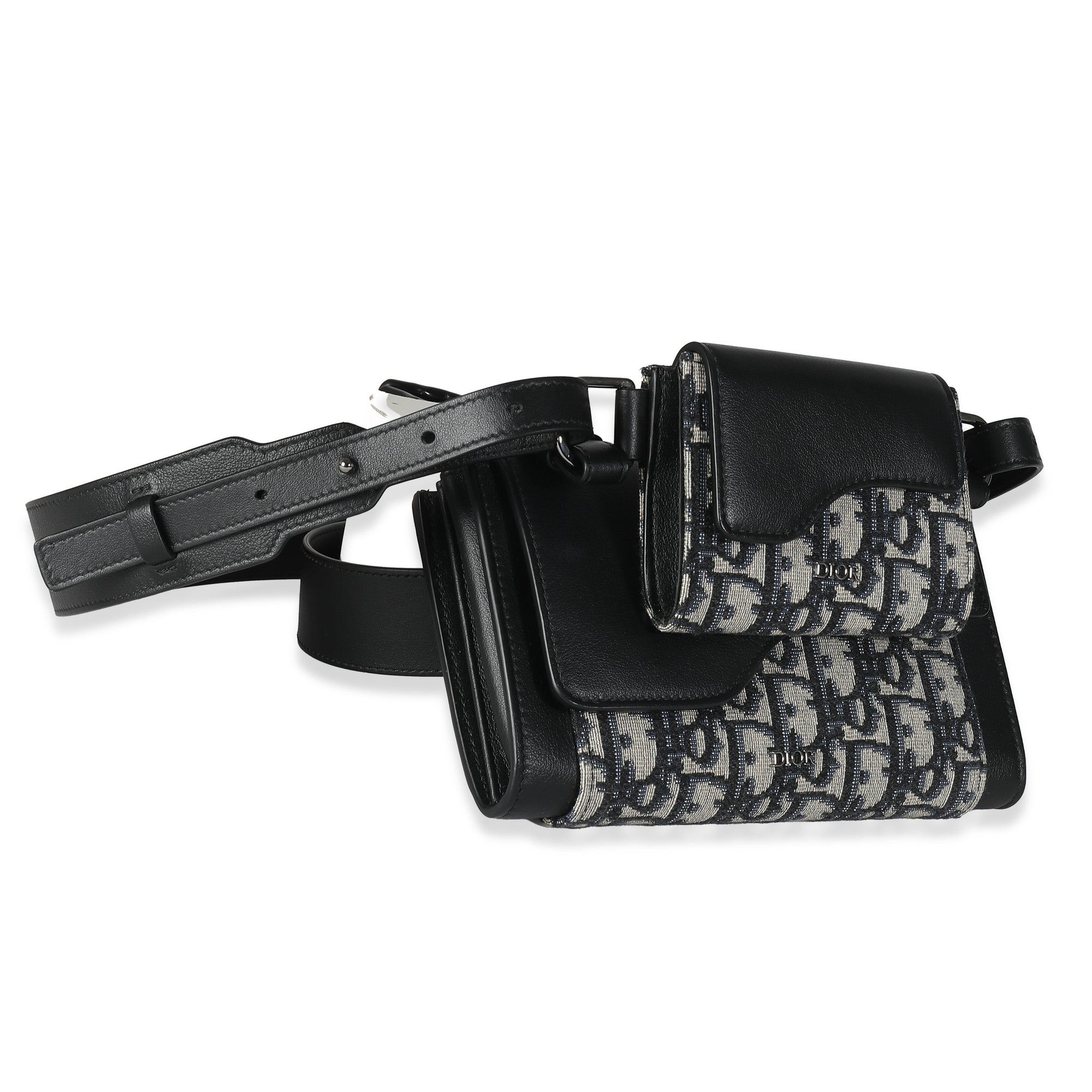 CHRISTIAN D1OR Beige Black Oblique Canvas Elite Shoulder Pouch