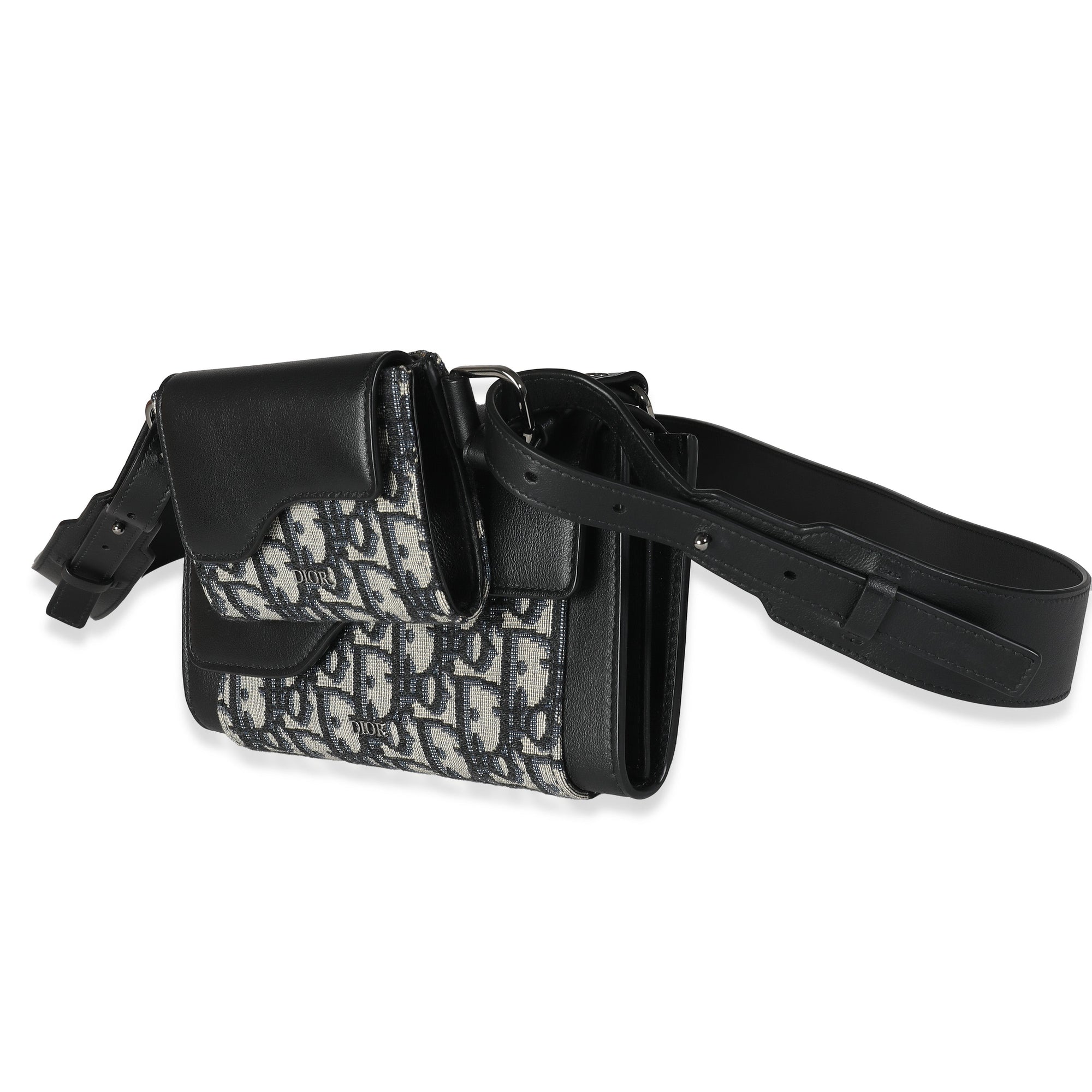 CHRISTIAN D1OR Beige Black Oblique Canvas Elite Shoulder Pouch