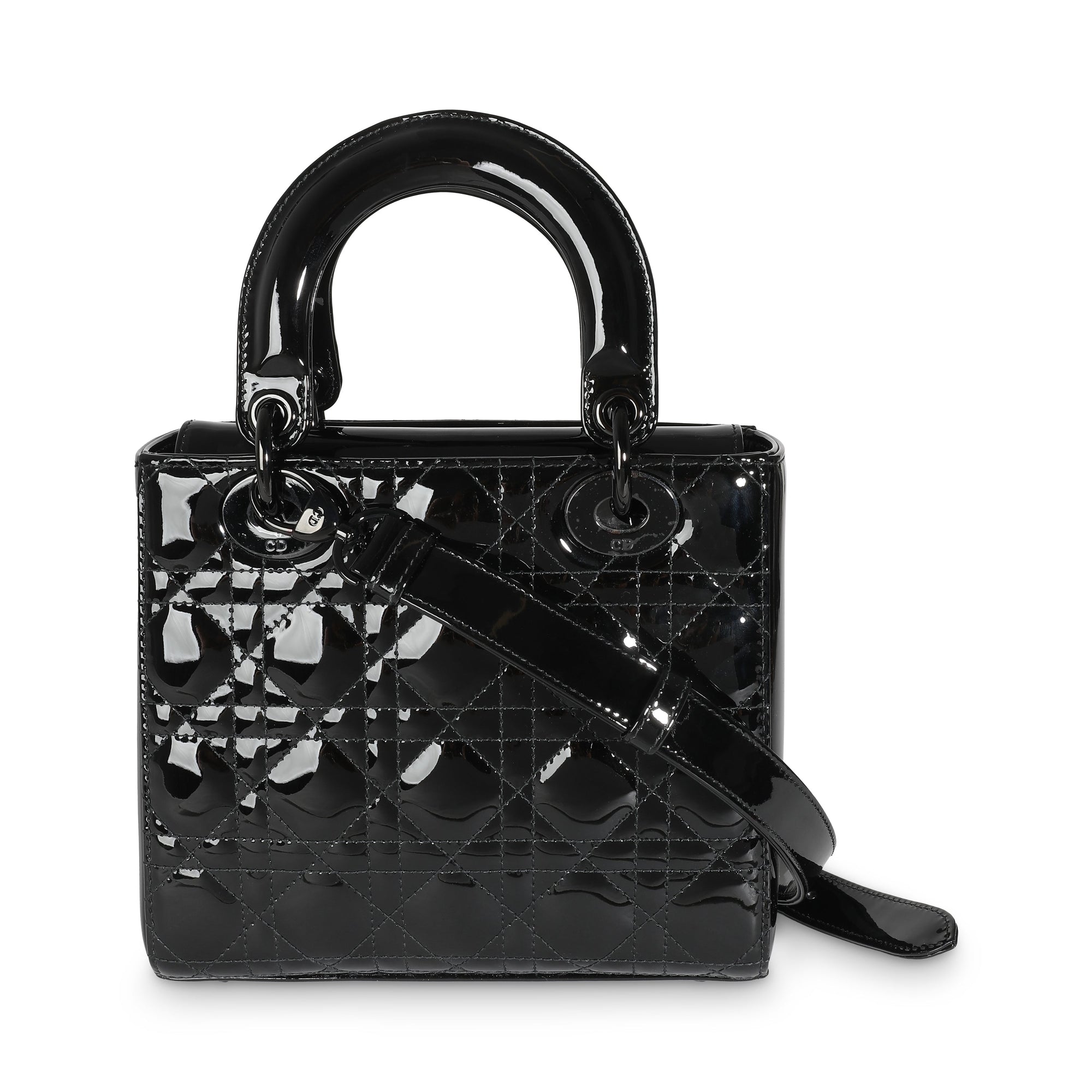 CHRISTIAN D1OR Black Ultraglossy Patent Cannage Small Lady D1OR