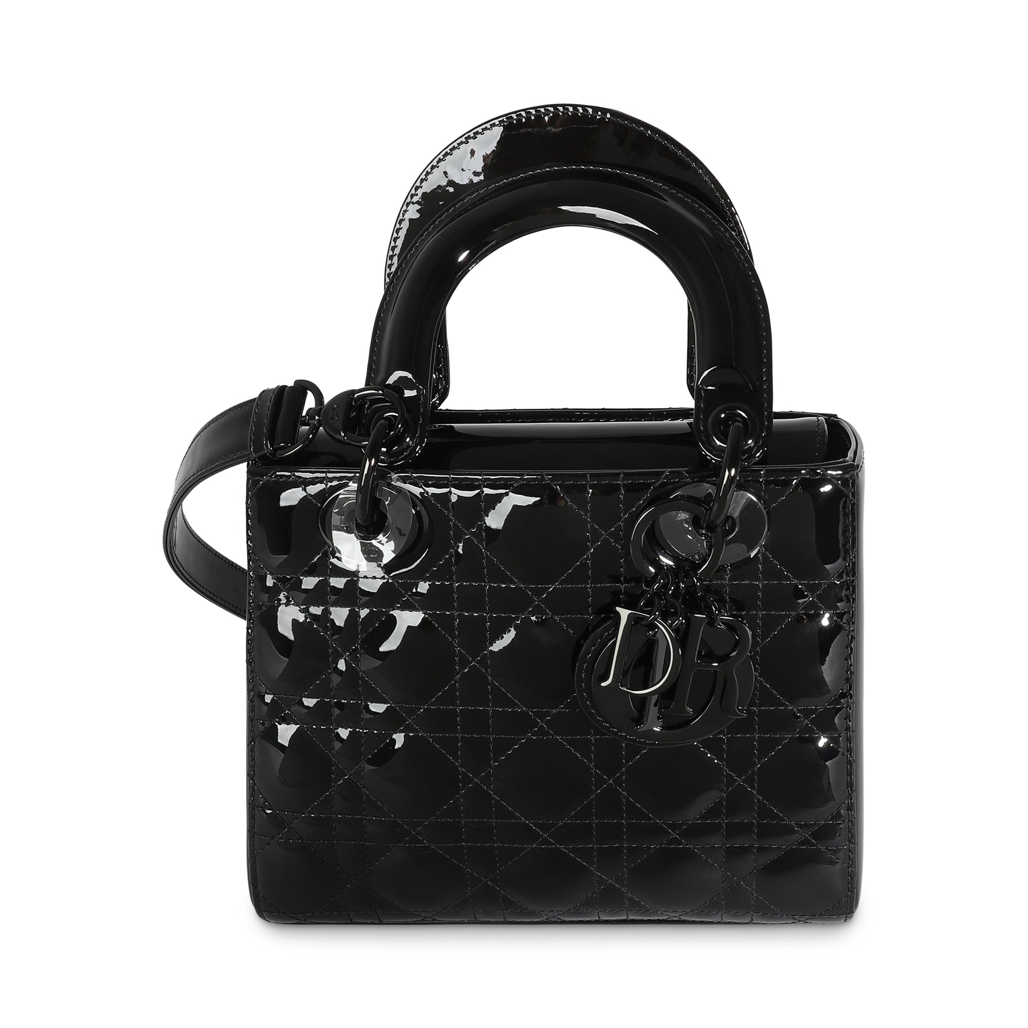 CHRISTIAN D1OR Black Ultraglossy Patent Cannage Small Lady D1OR