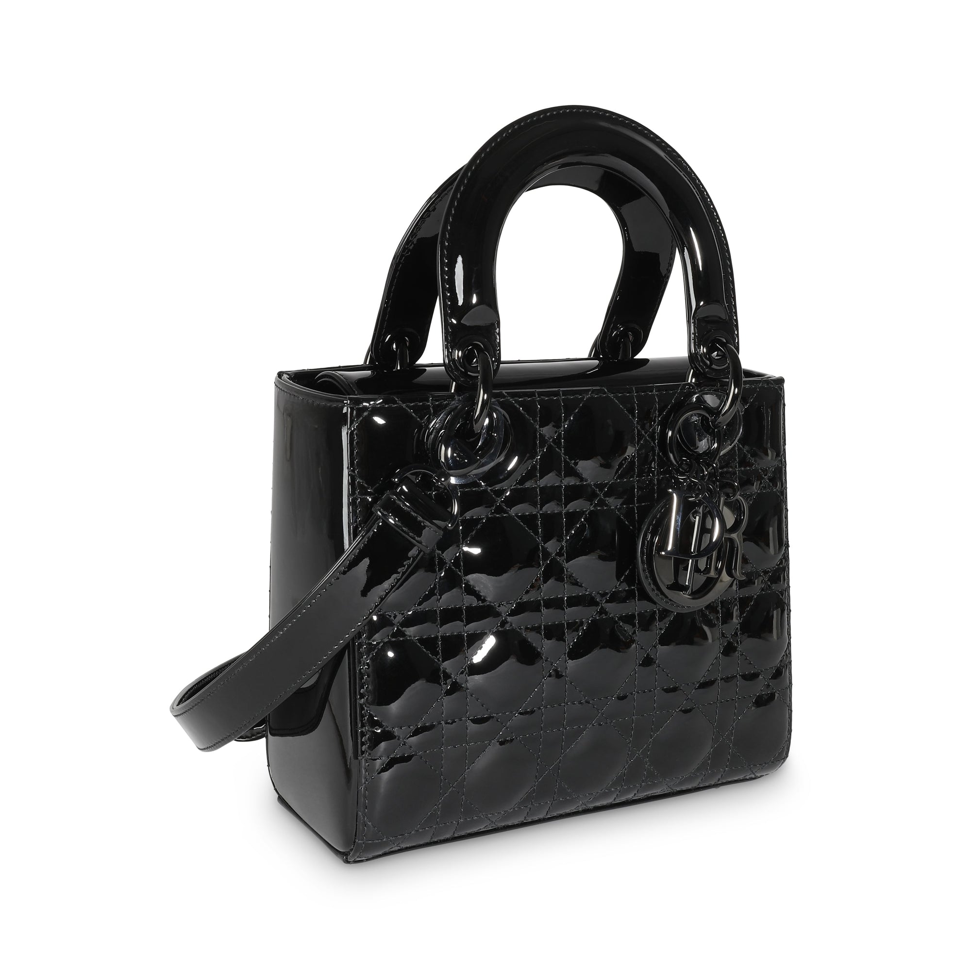 CHRISTIAN D1OR Black Ultraglossy Patent Cannage Small Lady D1OR