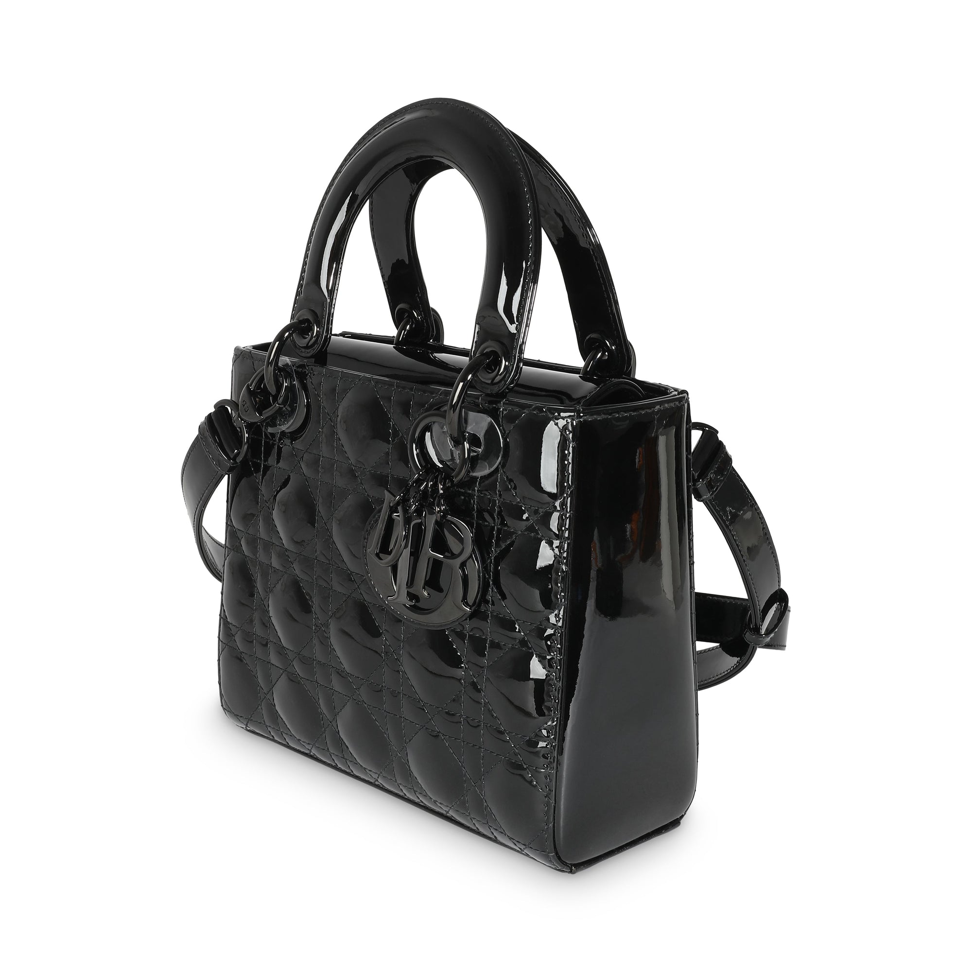 CHRISTIAN D1OR Black Ultraglossy Patent Cannage Small Lady D1OR