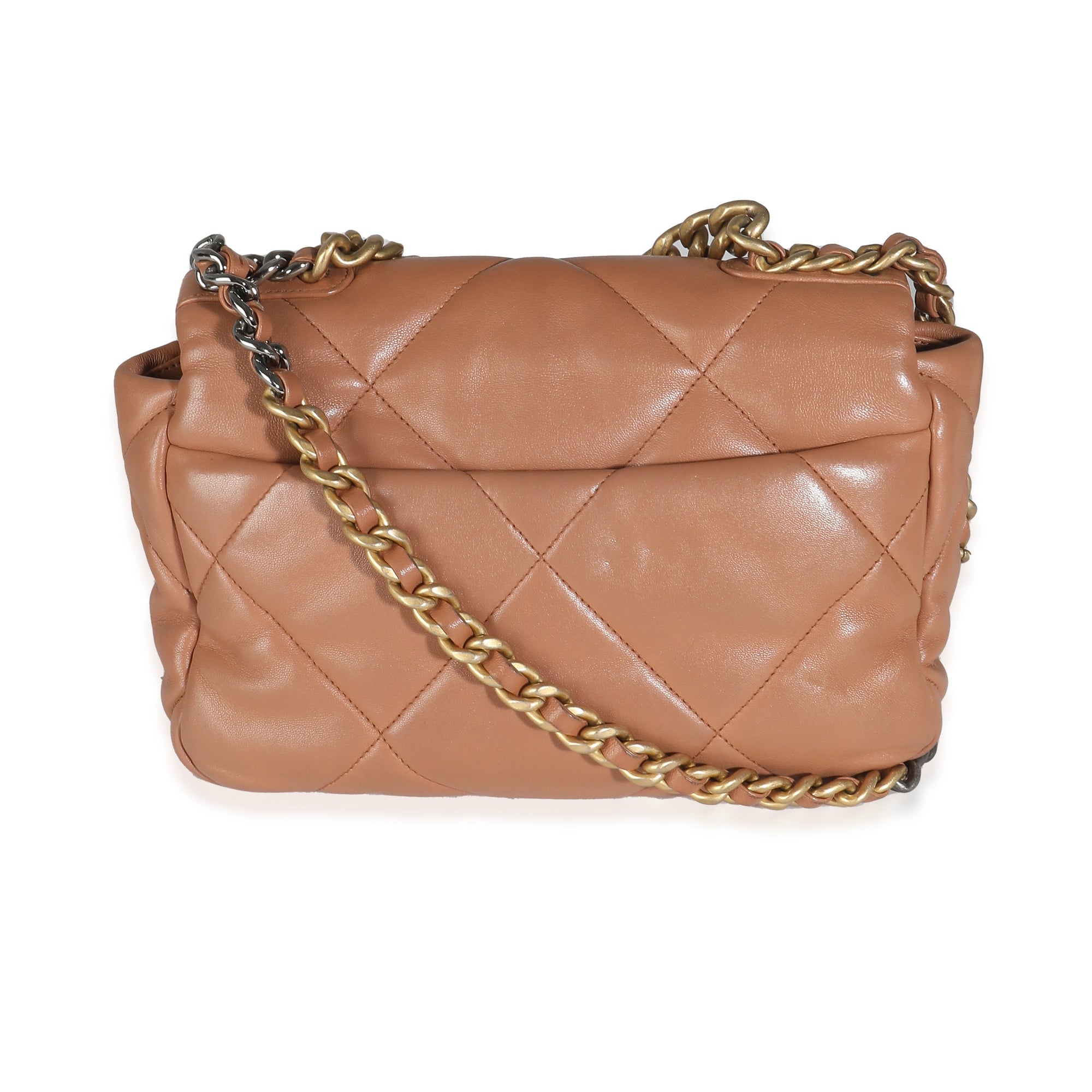 21P Brown Quilted Lambskin Medium CH 19 Flap Bag