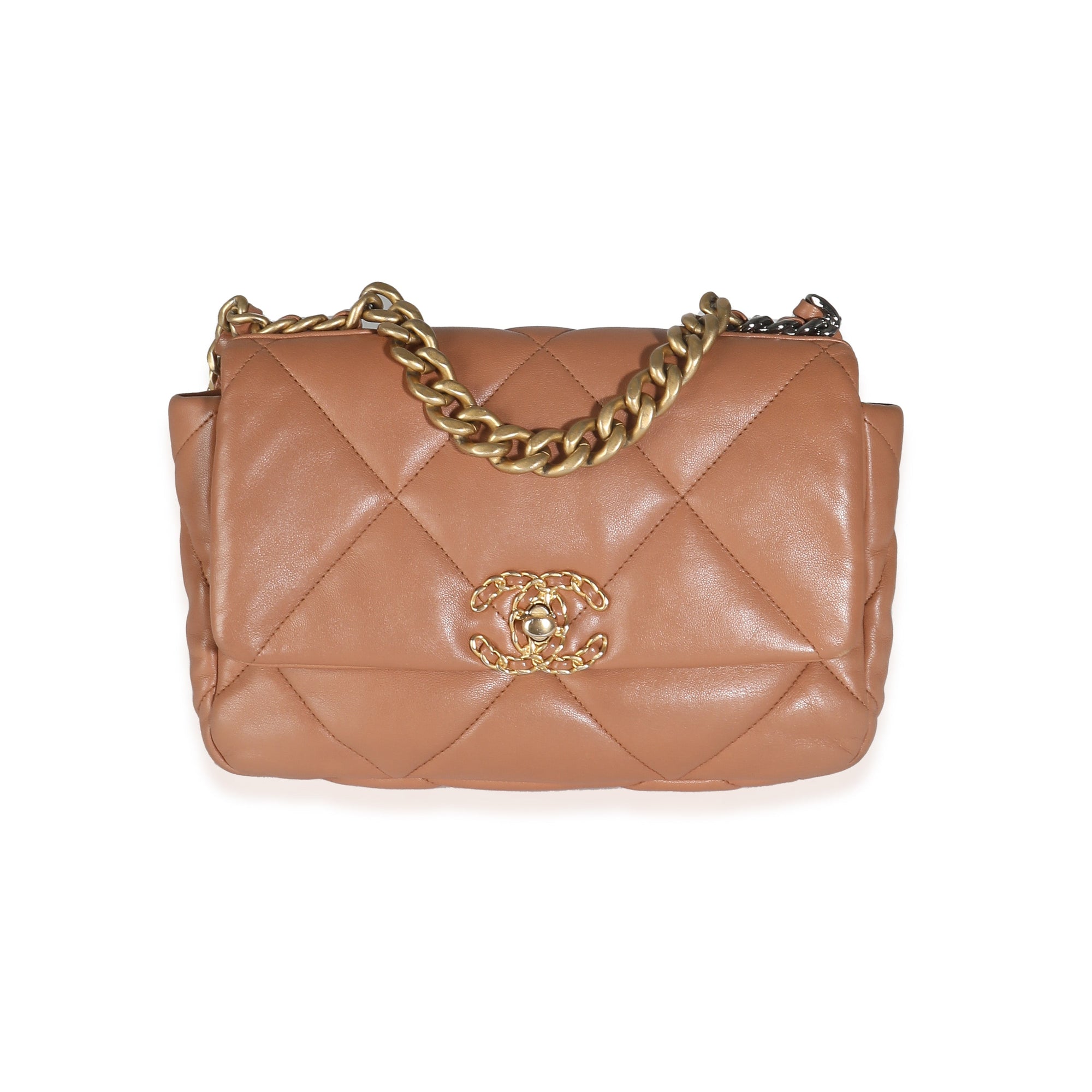 21P Brown Quilted Lambskin Medium CH 19 Flap Bag