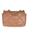 21P Brown Quilted Lambskin Medium CH 19 Flap Bag