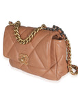 21P Brown Quilted Lambskin Medium CH 19 Flap Bag