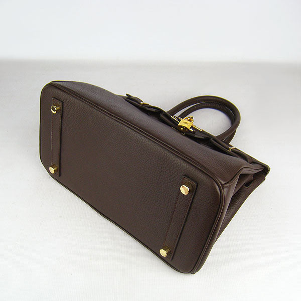 HMS Birkin 30cm Togo Leather Handbags Dark Coffee Golden