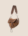 CHRISTIAN D1OR 2004 BROWN SUEDE EMBELLISHED WHIPSTITCH SADDLE BAG