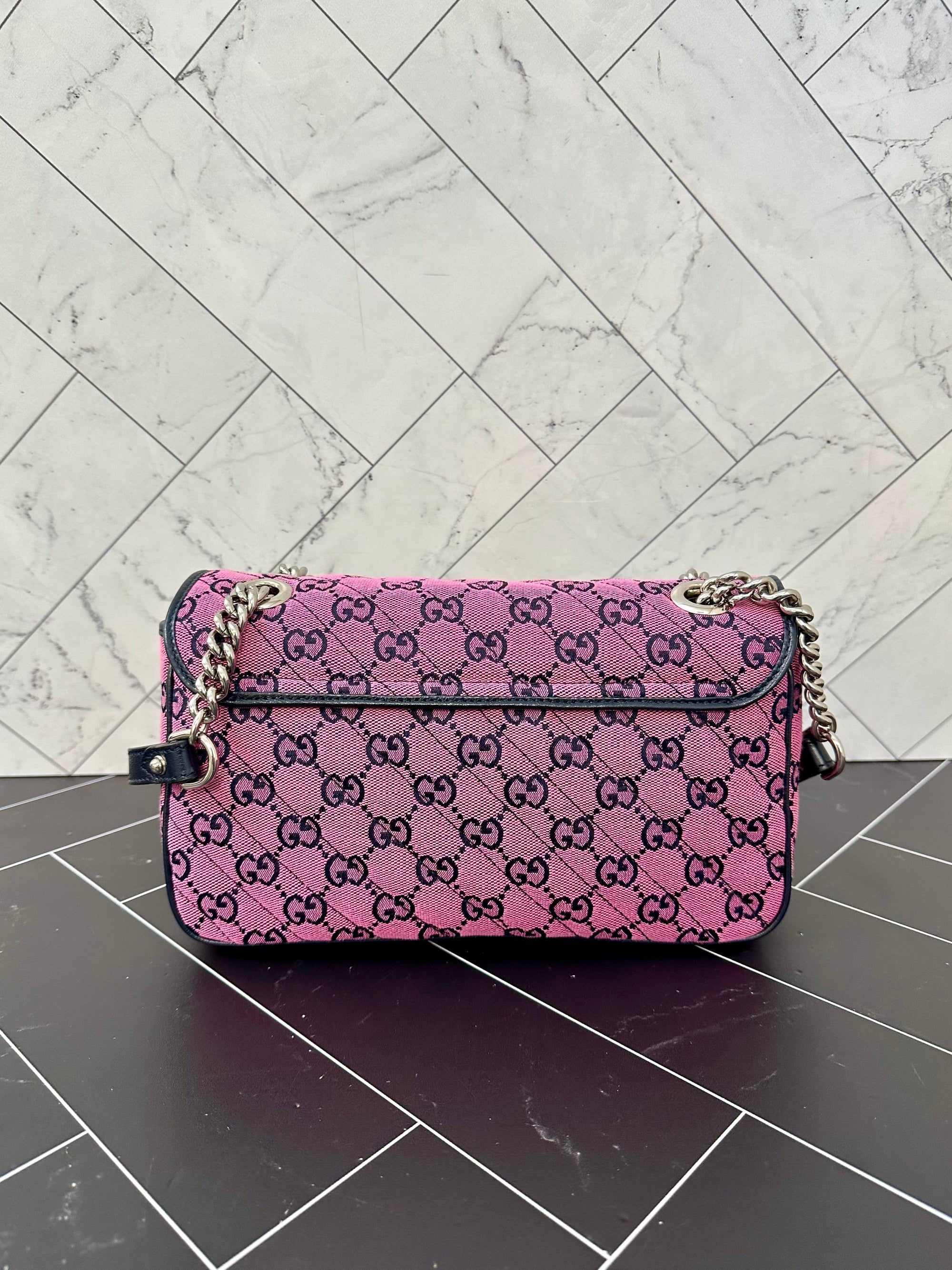 BRAND NEW GCCI Pink Canvas Small Marmont Crossbody Bag