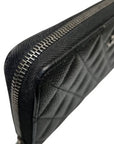 A82370 Classic Vintage Silver Black Caviar Zipper Long Wallet CH