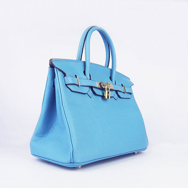 HMS Birkin 30cm Togo Leather Handbags Light Blue Golden