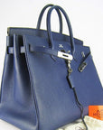 HMS Birkin 35cm Togo Leather Handbags 6099 Dark Blue Silver