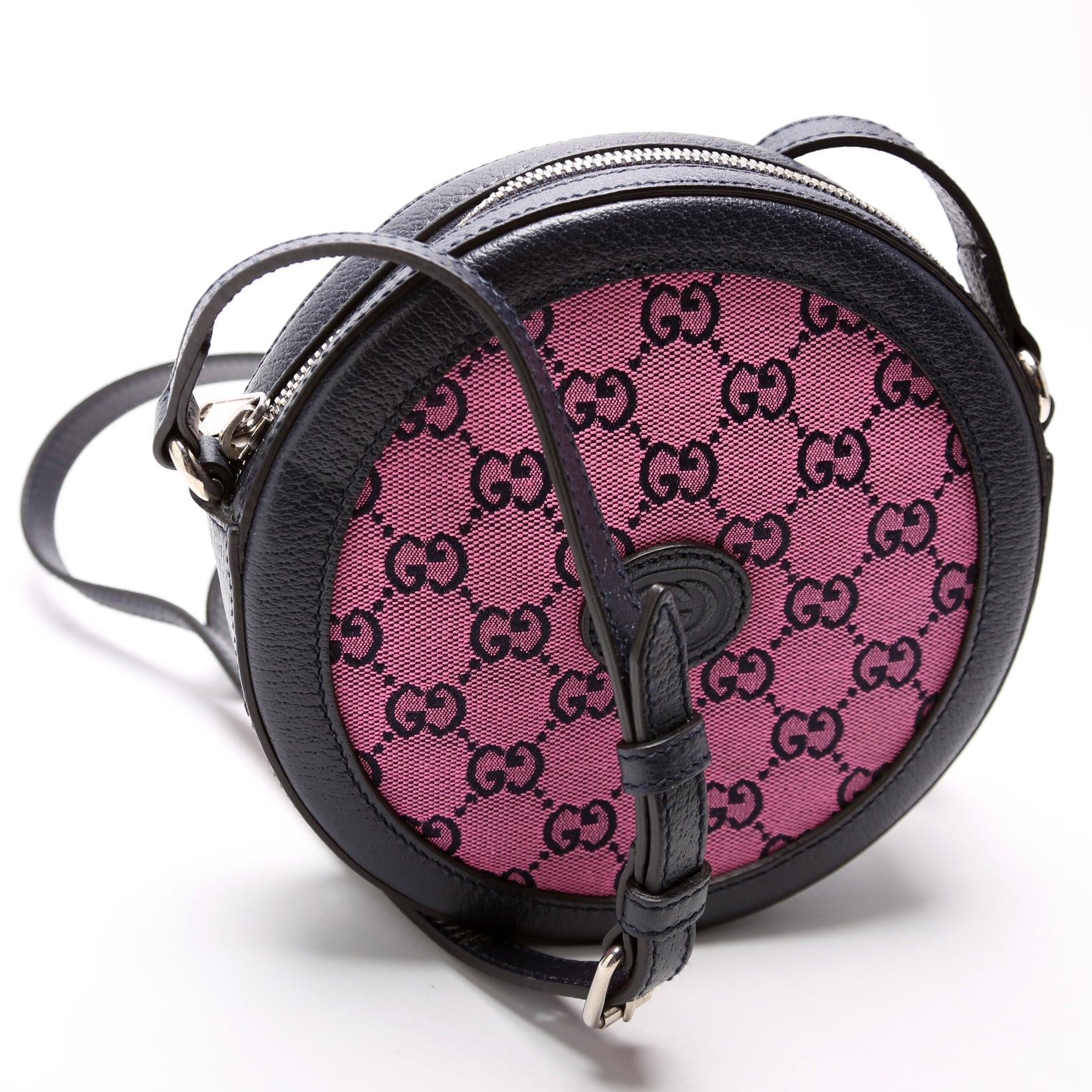 GCCI  GG Multicolor Canvas Interlocking G Round Bag Pink