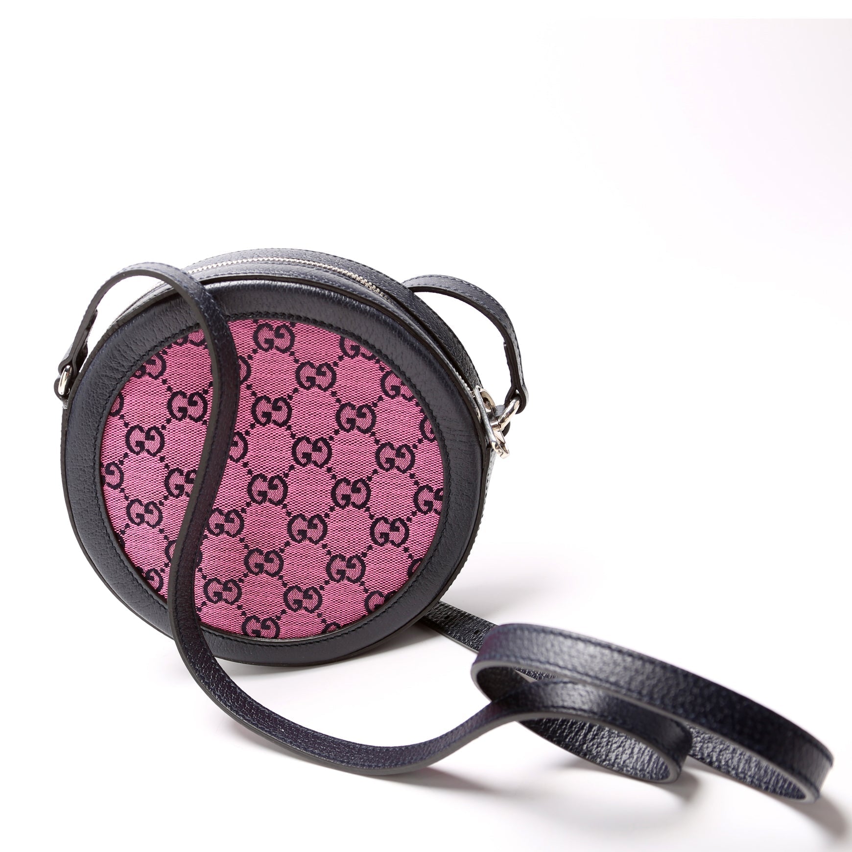 GCCI  GG Multicolor Canvas Interlocking G Round Bag Pink