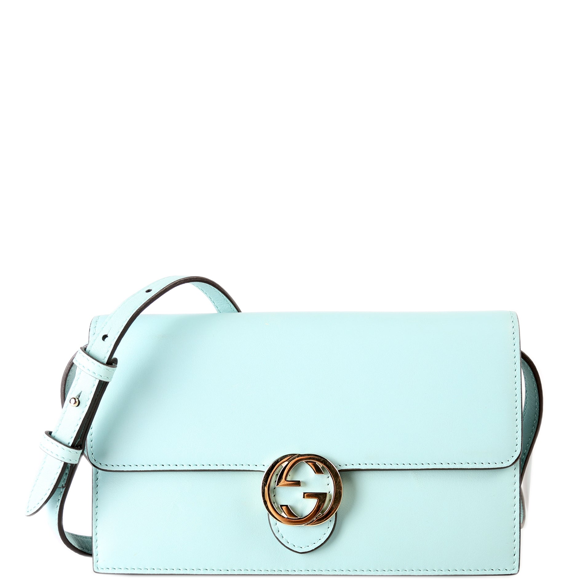 GCCI  Interlocking G Calfskin Leather Icon Wallet Crossbody Blue