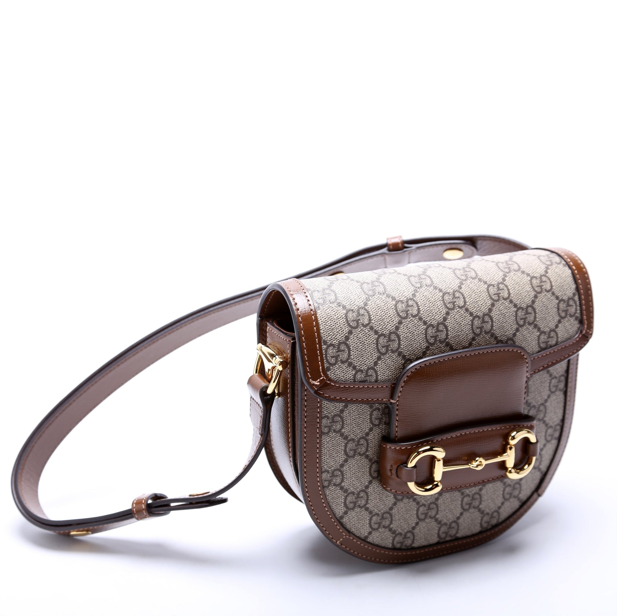 GCCI  Horsebit  GG Supreme Mini Rounded Bag Brown