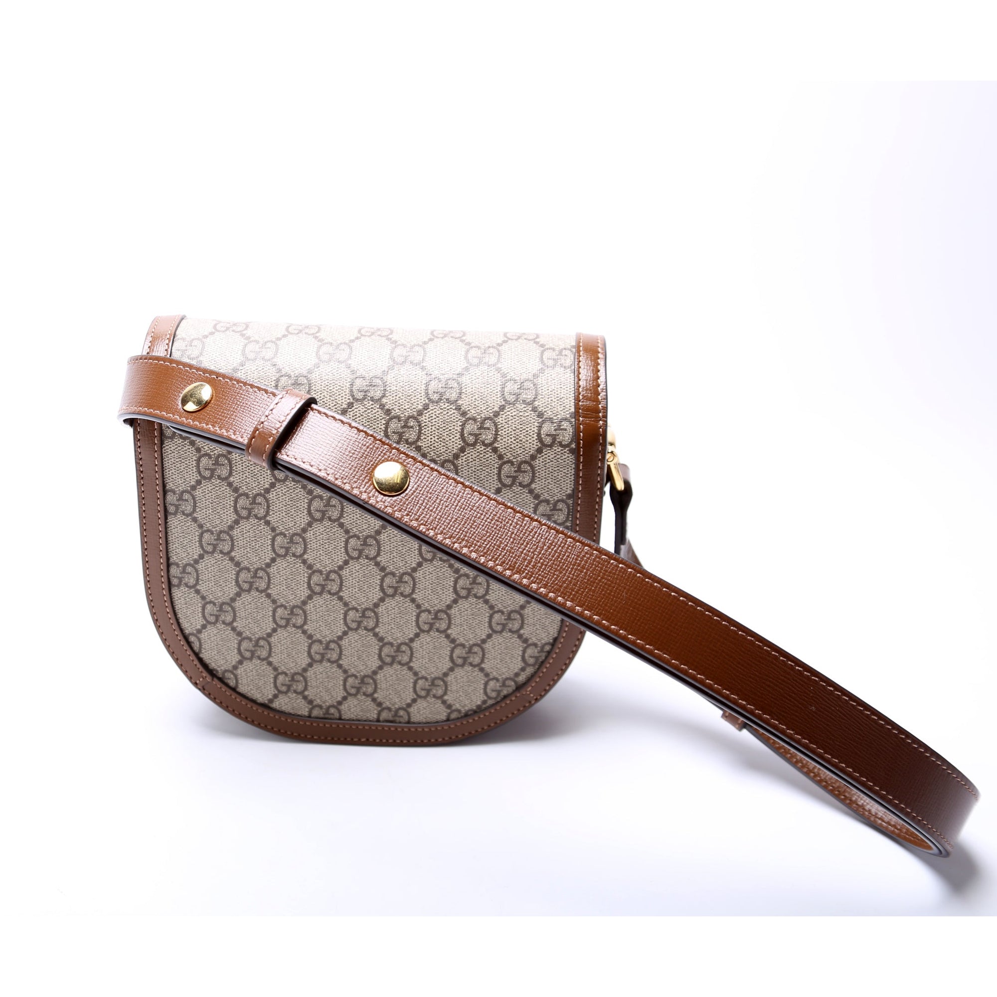 GCCI  Horsebit  GG Supreme Mini Rounded Bag Brown