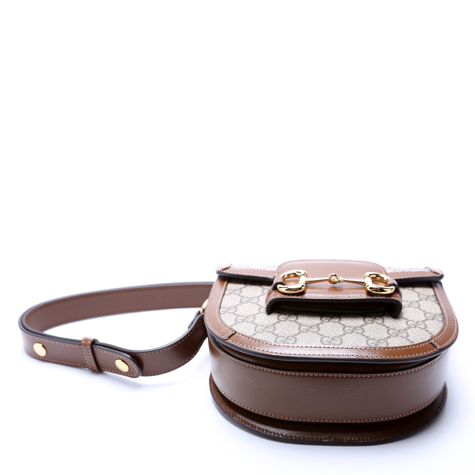 GCCI  Horsebit  GG Supreme Mini Rounded Bag Brown