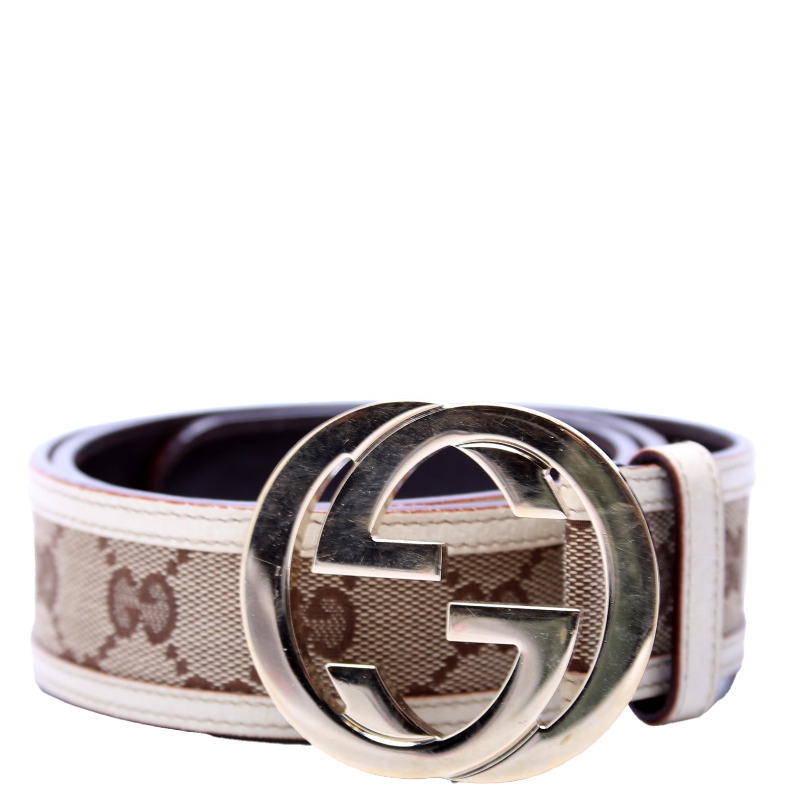 GCCI  Interlocking Leather Belt Size / Beige/White