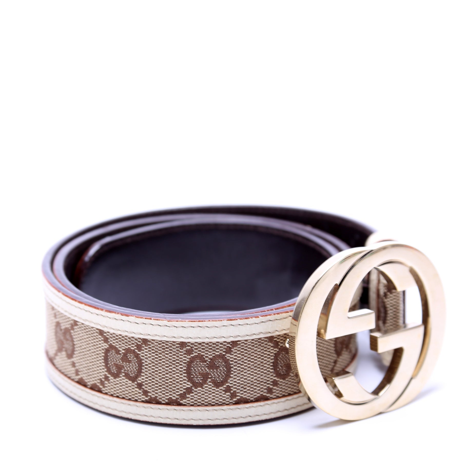 GCCI  Interlocking Leather Belt Size / Beige/White