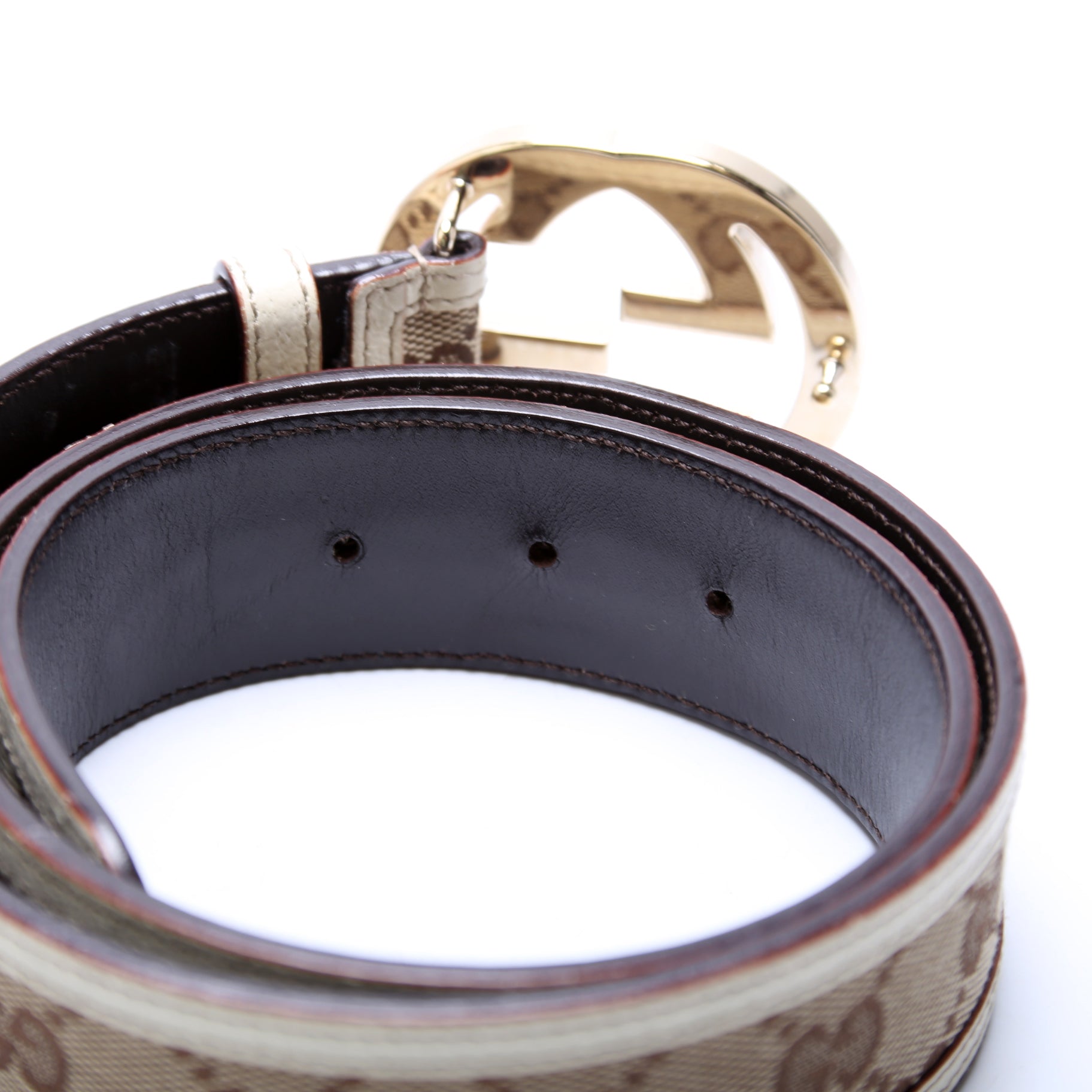 GCCI  Interlocking Leather Belt Size / Beige/White
