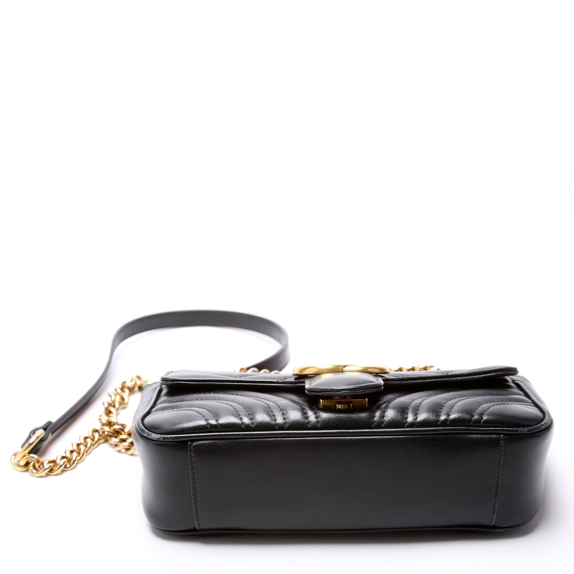 GCCI  Marmont Leather Shoulder Flap Mini Black