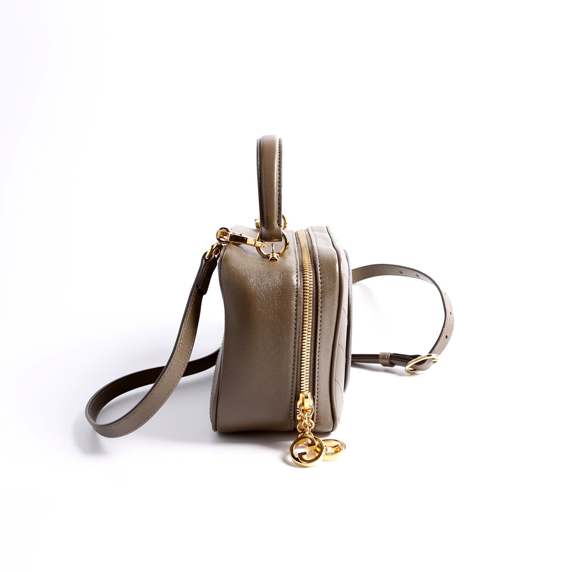GCCI  Blondie Leather Top Handle Bag Khaki