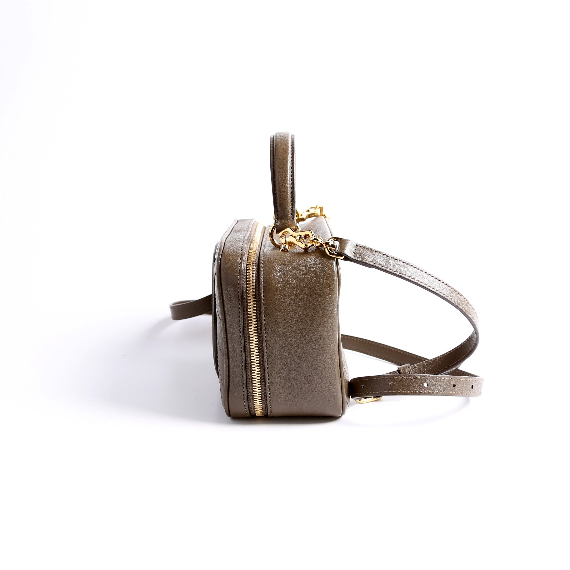 GCCI  Blondie Leather Top Handle Bag Khaki
