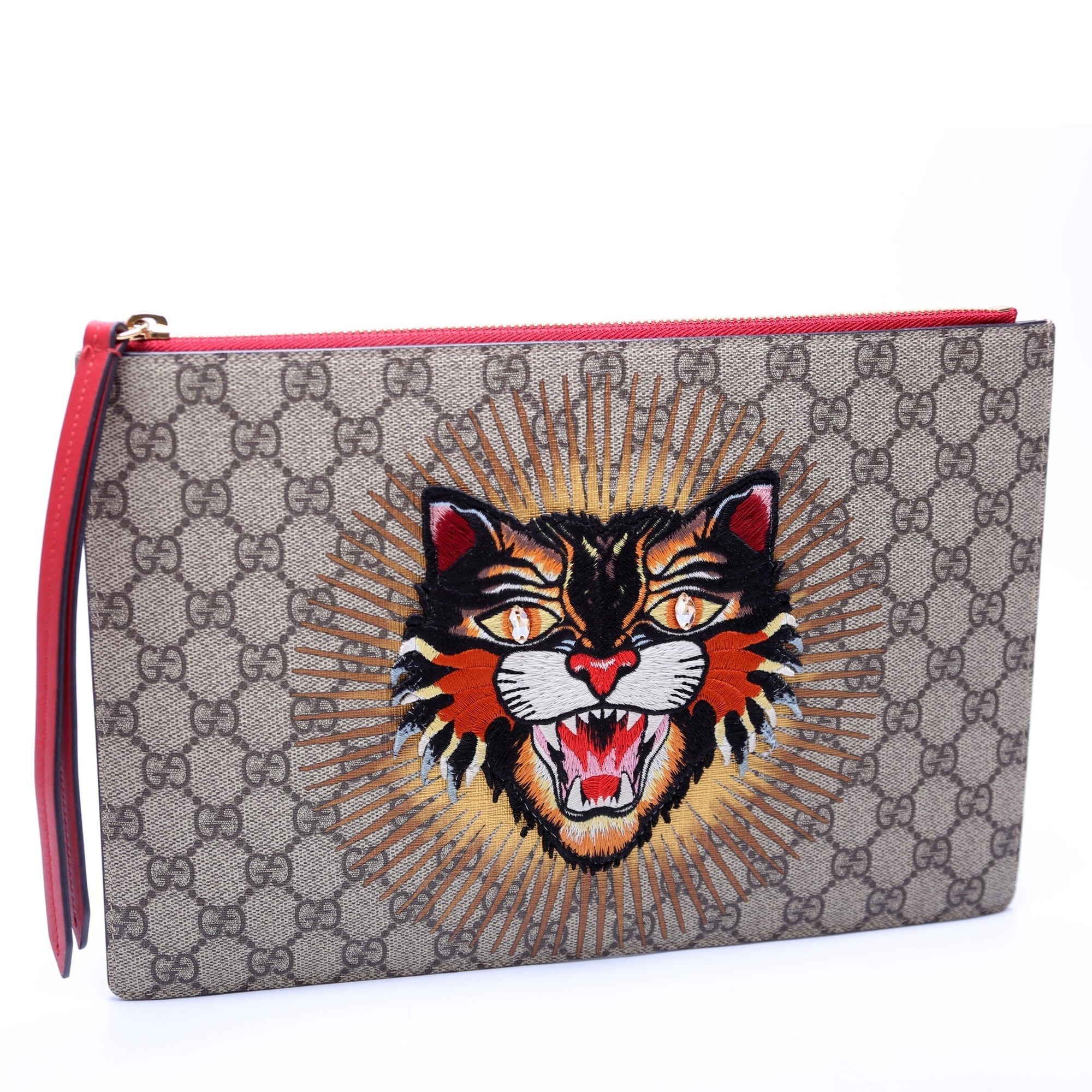 GCCI  GG Supreme Angry Cat Zip Pouch Red