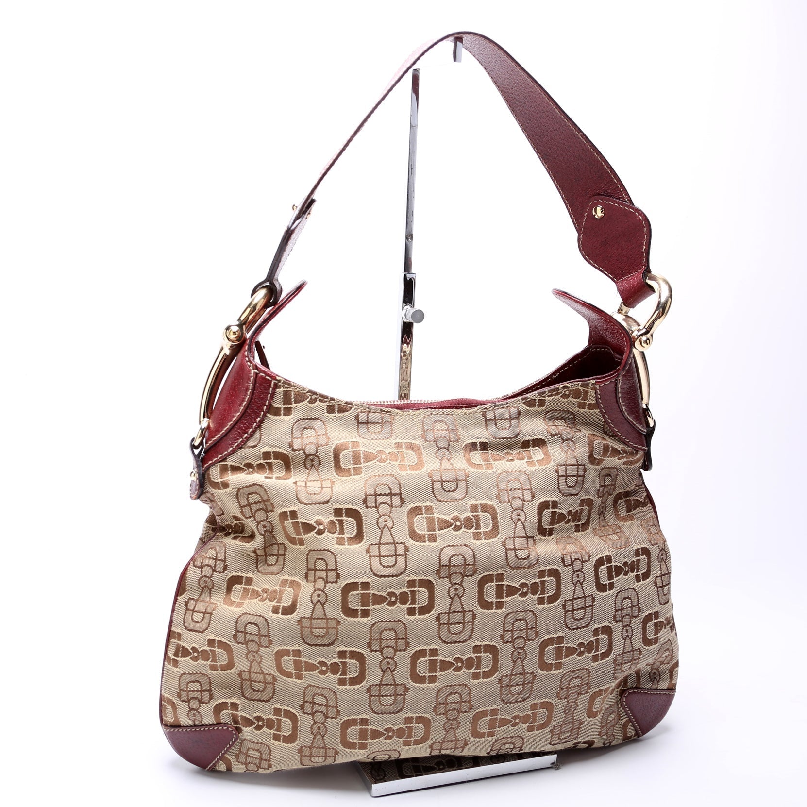 GCCI  Horsebit Canvas Creole Hobo Burgundy/Tan