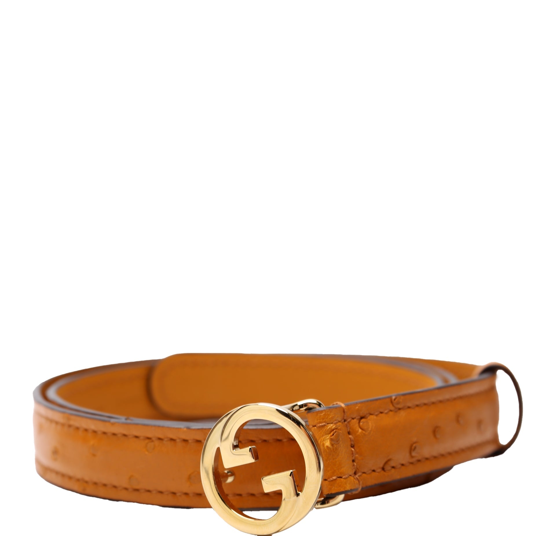GCCI  Blondie Thin Ostrich Leather Belt Size / Ochre