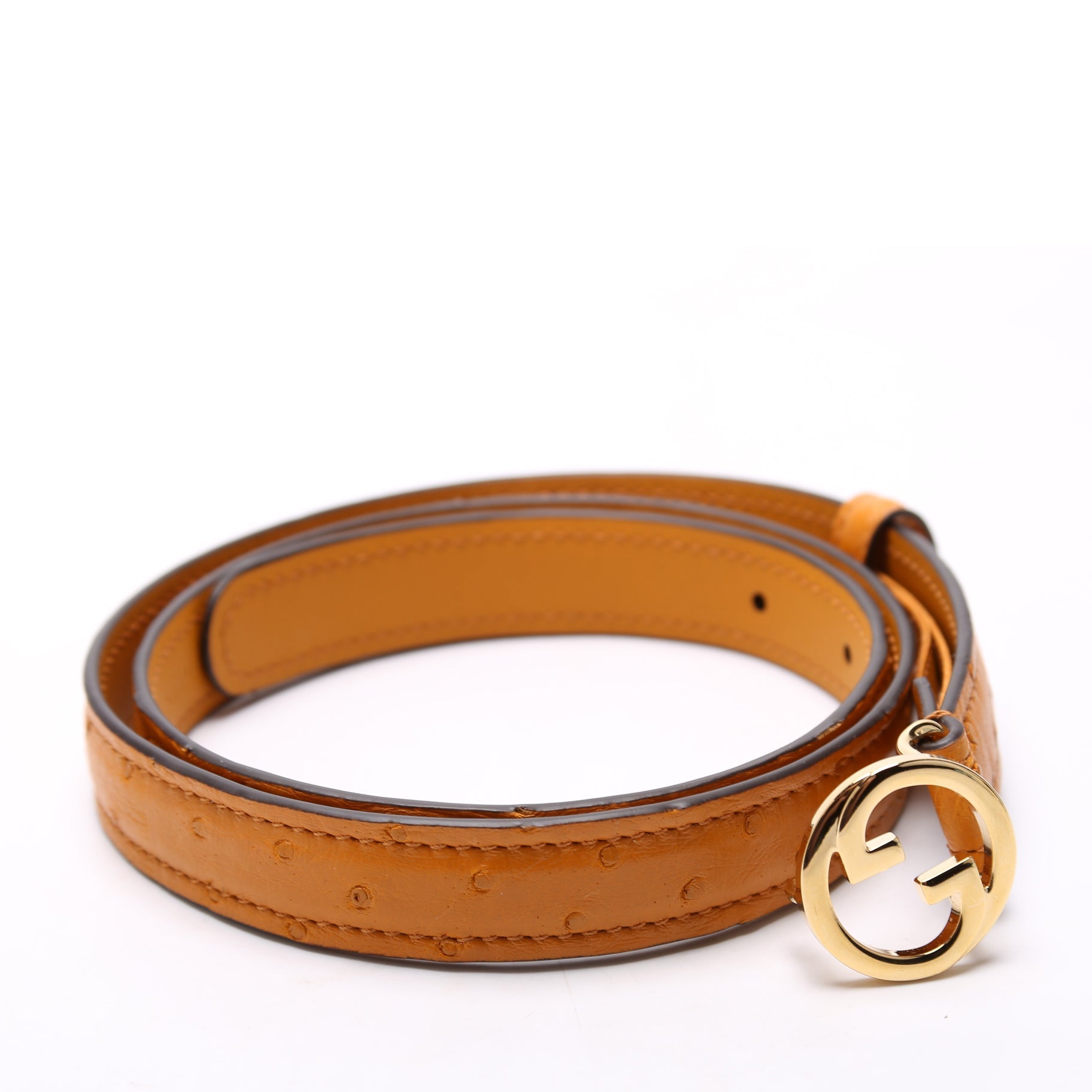 GCCI  Blondie Thin Ostrich Leather Belt Size / Ochre