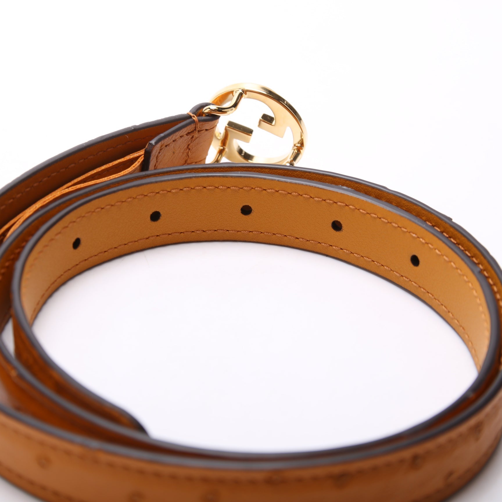 GCCI  Blondie Thin Ostrich Leather Belt Size / Ochre