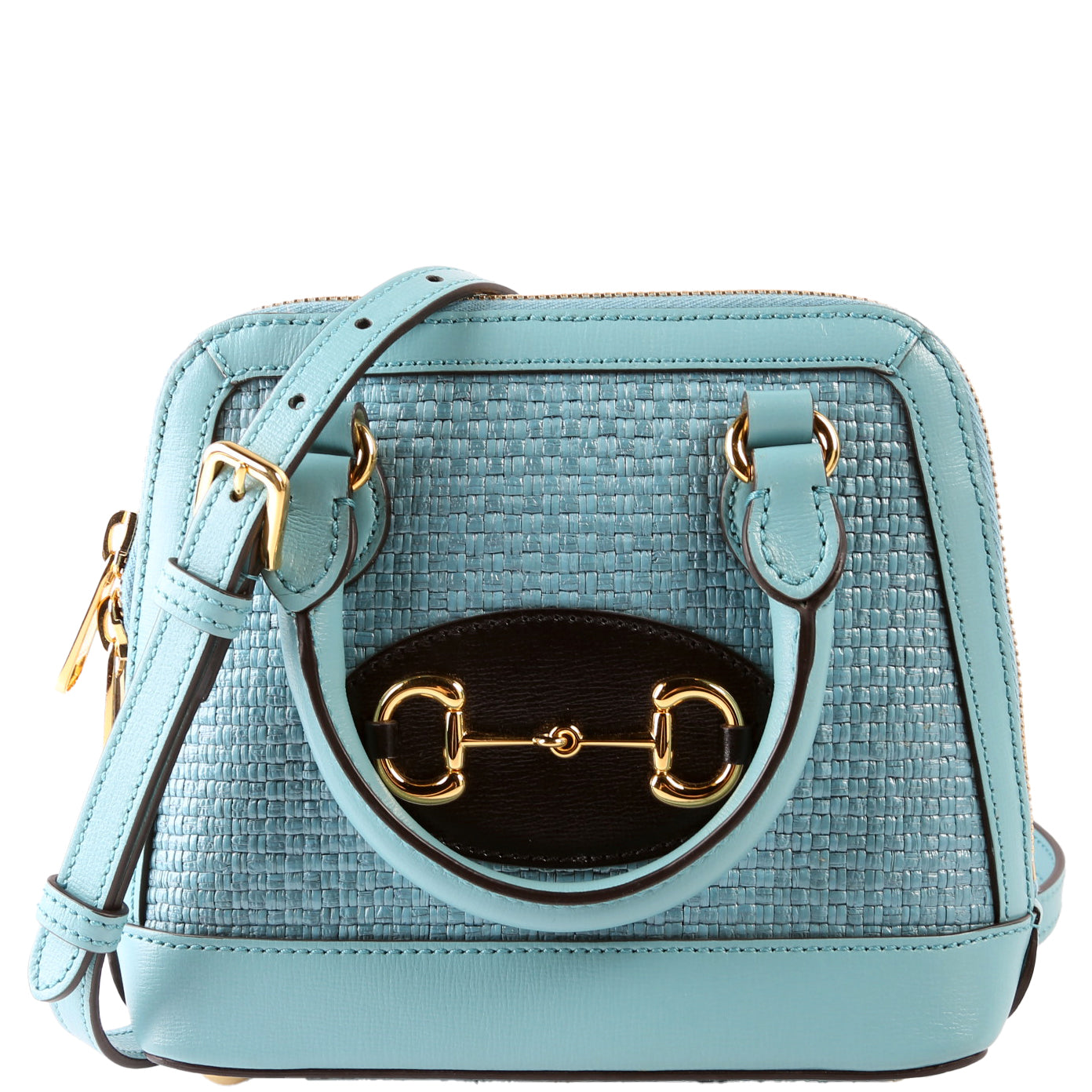 GCCI  Horsebit  Mini Top Handle Raffia Teal