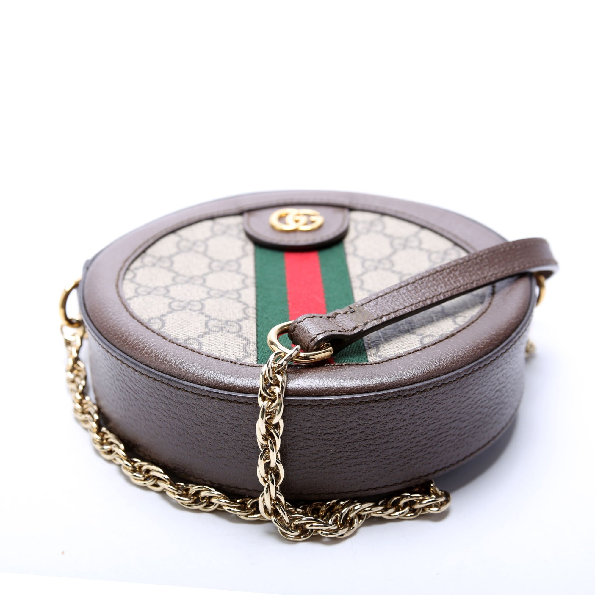 GCCI  Ophidia GG Supreme Round Small Crossbody Brown