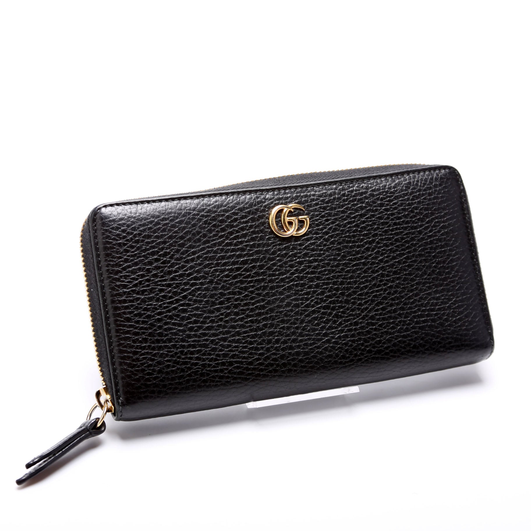 GCCI  GG Leather Zip Around Wallet Black