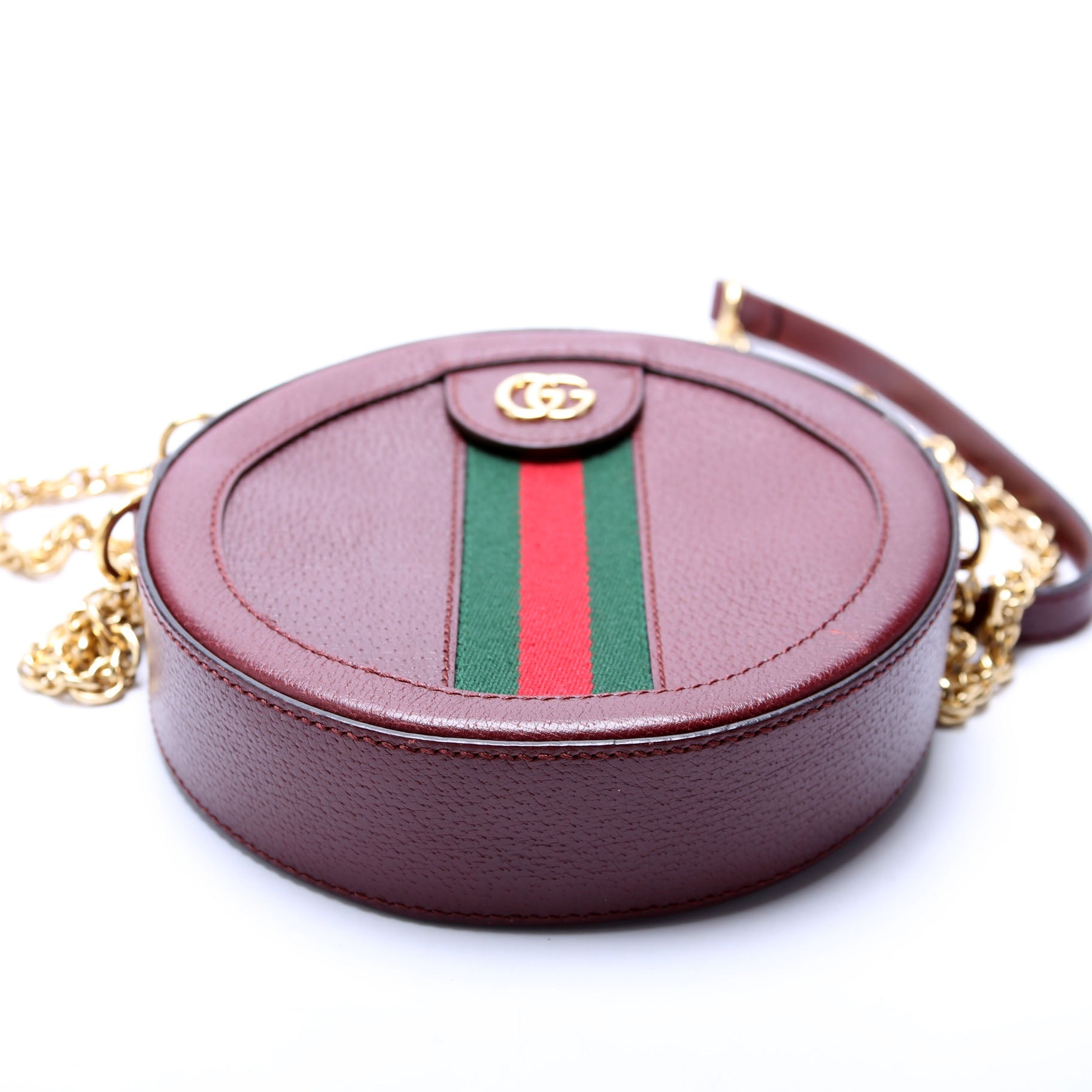 GCCI  Ophidia Leather Round Small Crossbody Burgundy