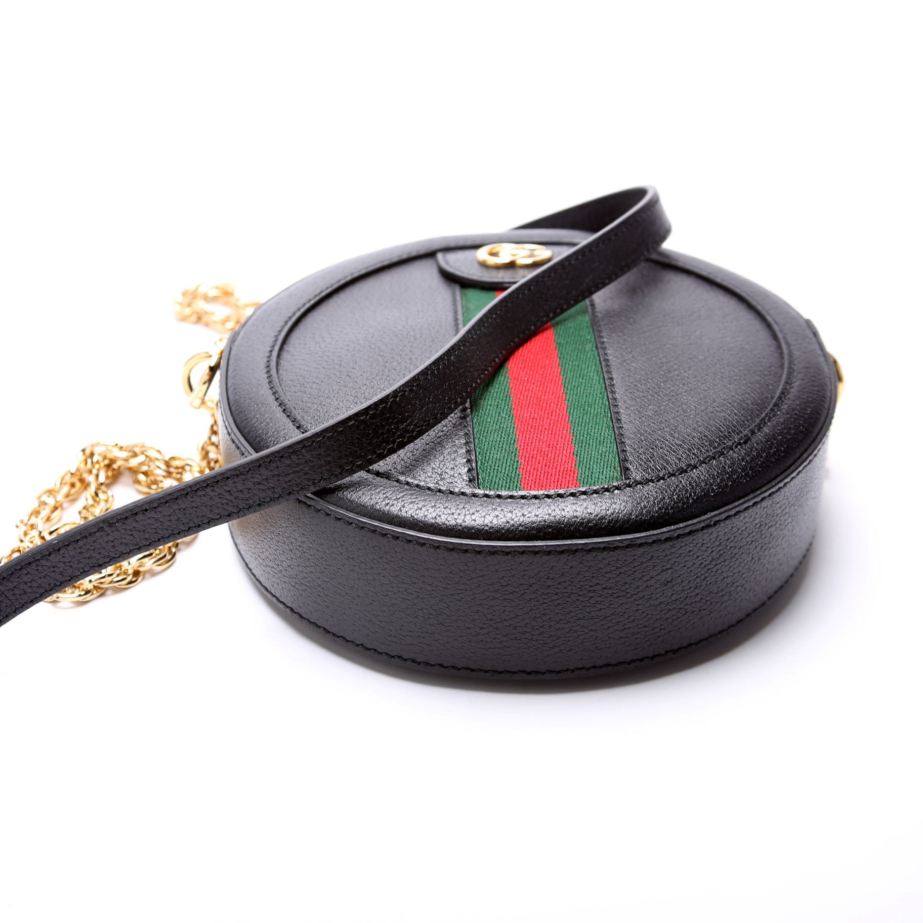 GCCI  Ophidia Leather Round Small Crossbody Black