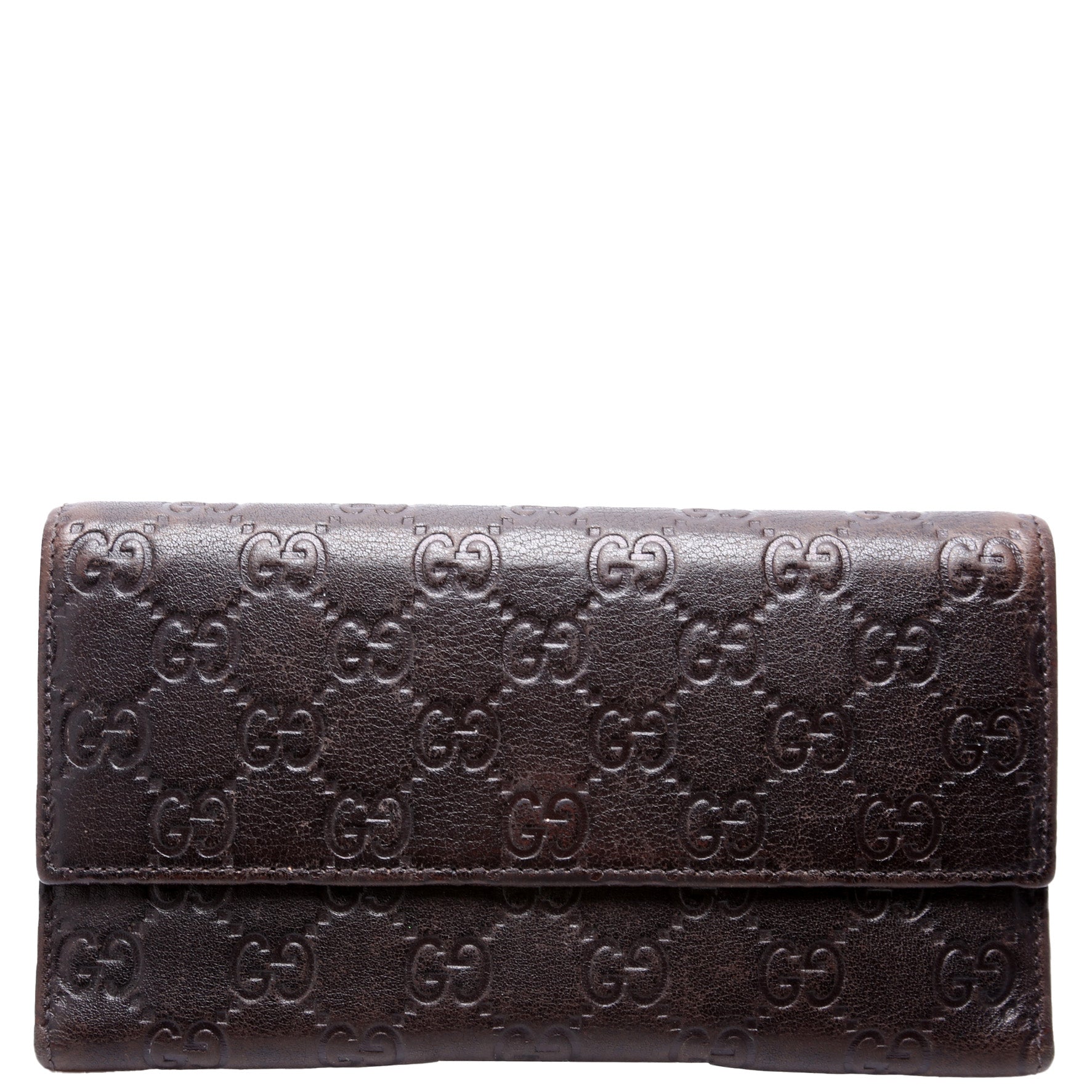 GCCI  GG Leather Trifold Long Wallet Brown