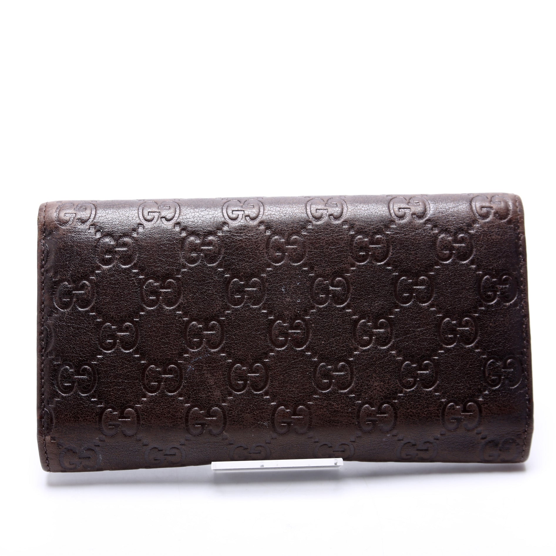 GCCI  GG Leather Trifold Long Wallet Brown