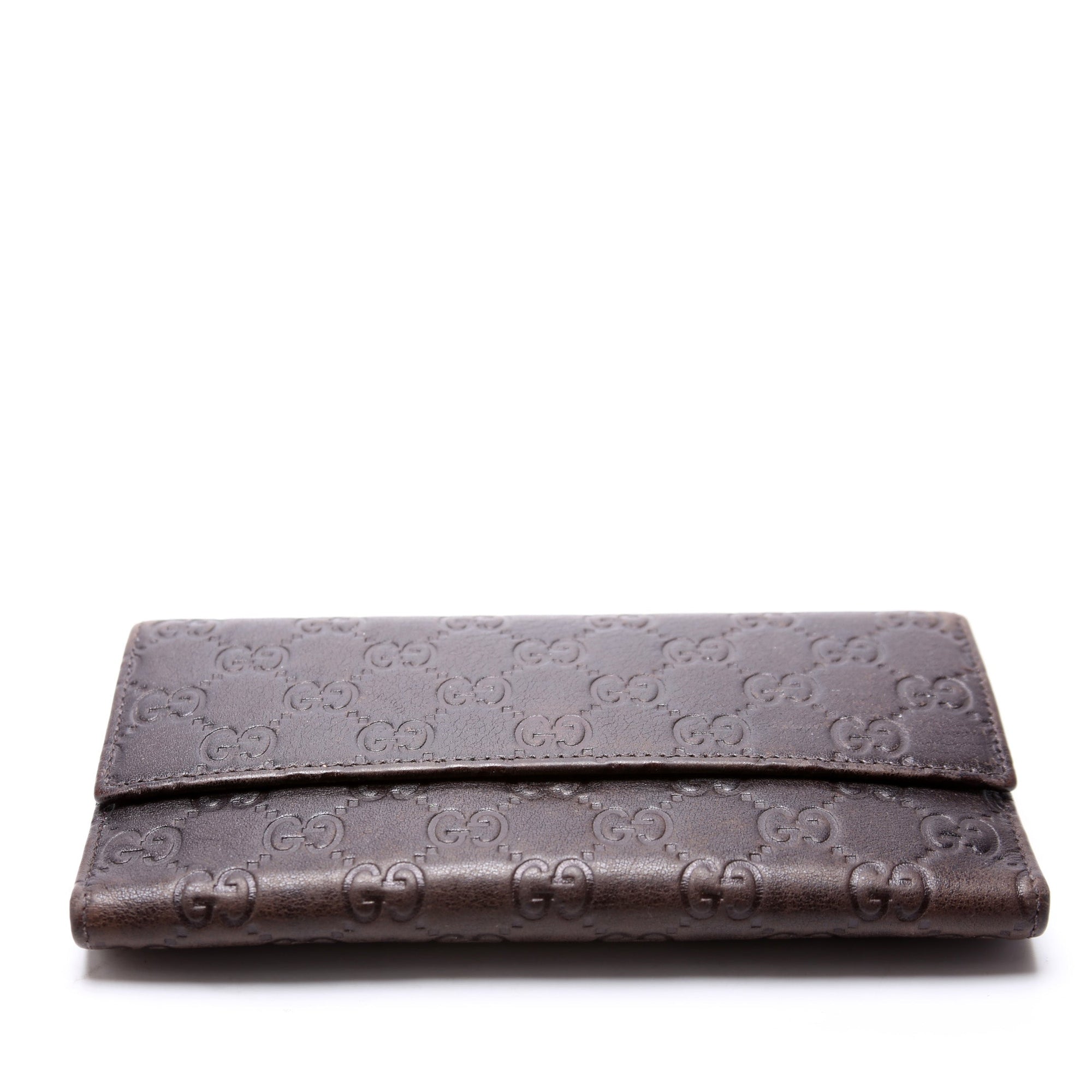 GCCI  GG Leather Trifold Long Wallet Brown