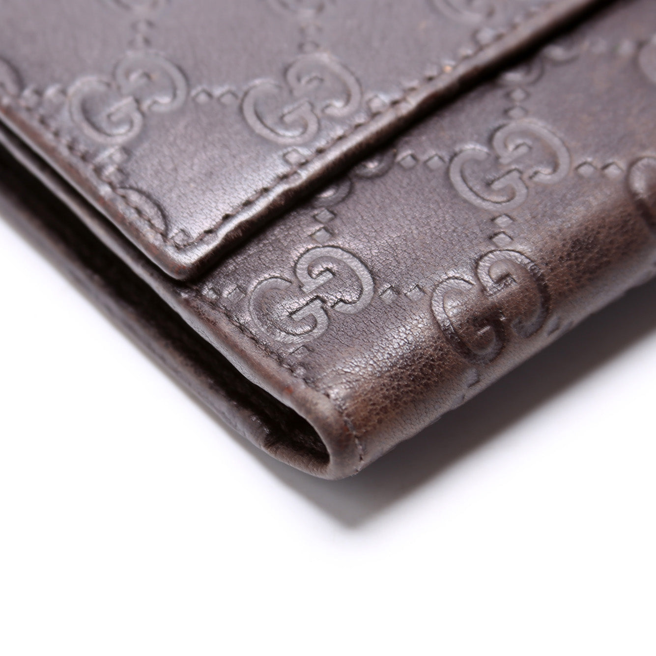 GCCI  GG Leather Trifold Long Wallet Brown