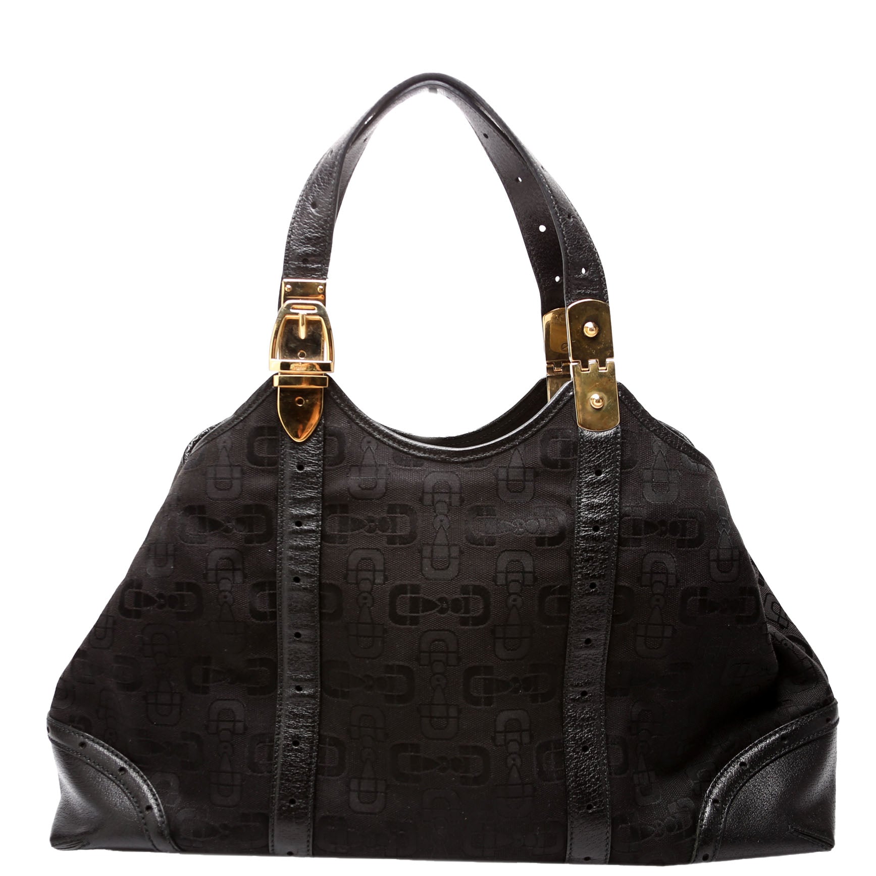 GCCI  Horsebit Canvas/Leather Shoulder Bag Black